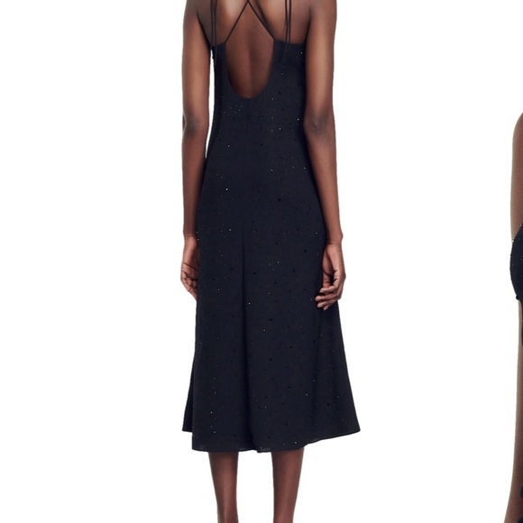 Sandro Praline Ruched Rhinestone dress in black - Picture 2 of 9